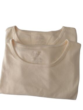 Two L.L. Bean Women's Short Sleeve Cotton tees in Light Yellow Cream 1X